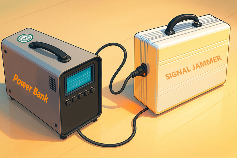 Hidden Antennas Jammer powered by portable power station