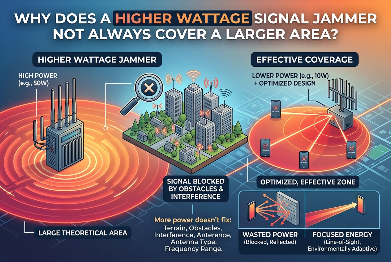 Why Higher Power Does Not Always Mean Longer Range for Signal Scramblers