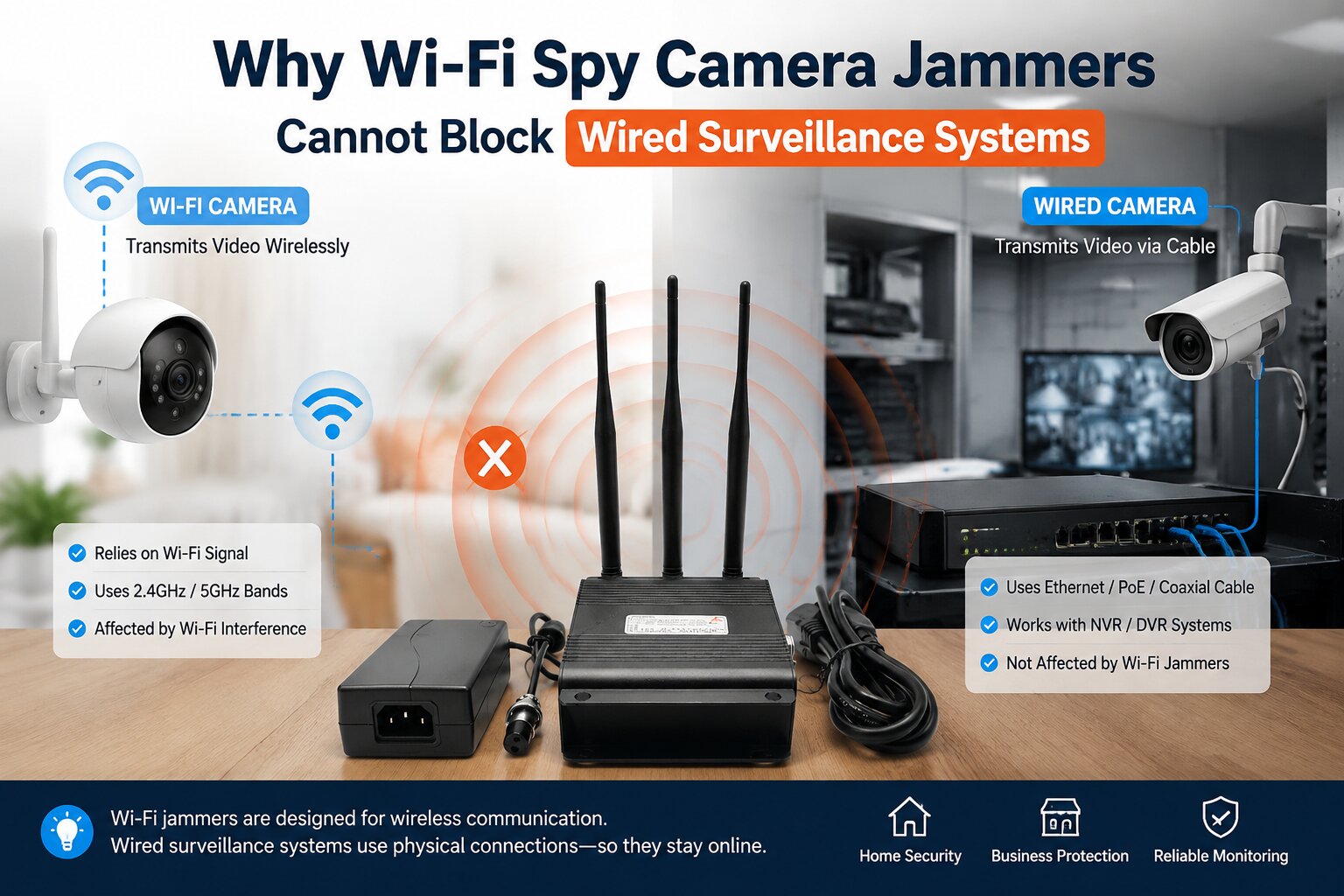 Why Wireless Camera Jamming Device Cannot Blocks Wired Surveillance Systems