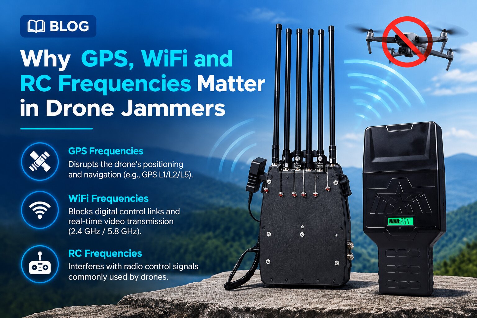GPS, WiFi and RC Frequencies in Anti-Drone Signal Blockerac